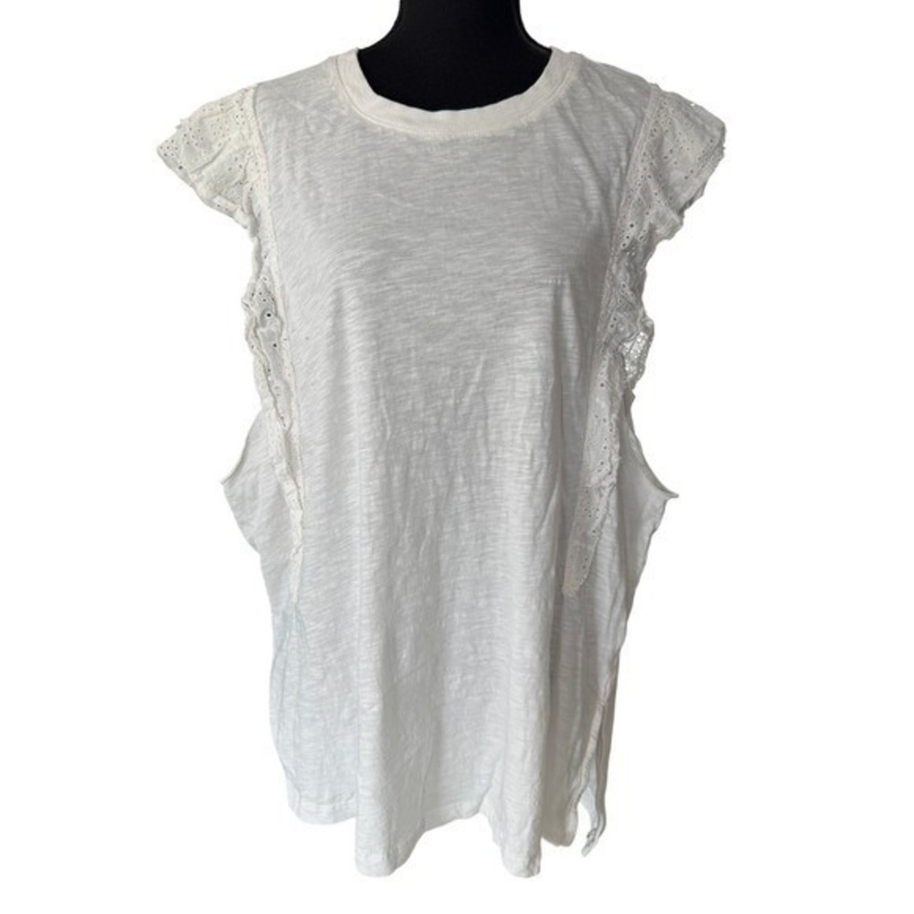 Pilcro Anthropologie White Eyelet Lace Trim Slub Cotton Tank Top Size L Boho